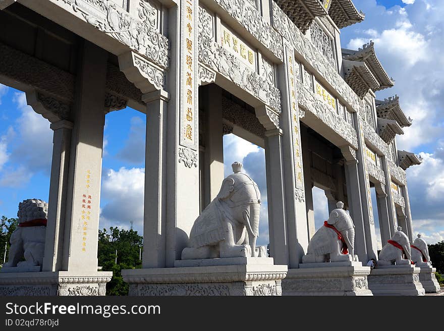 The memorial arch of a temple front of Chinese bead, sea City. The memorial arch of a temple front of Chinese bead, sea City