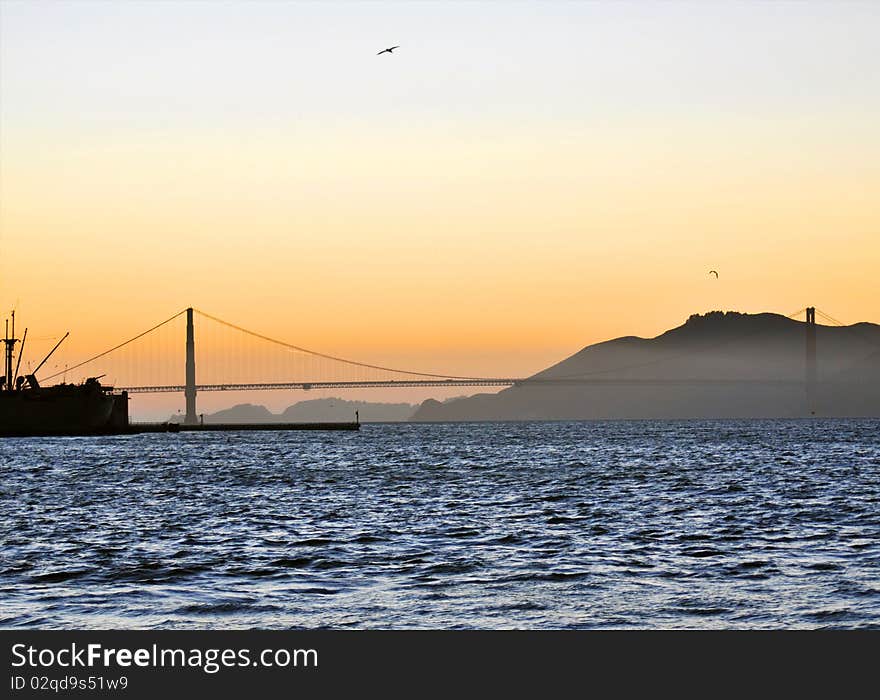 Sunset against the Golden Gate Bridge, San Francisco, California.