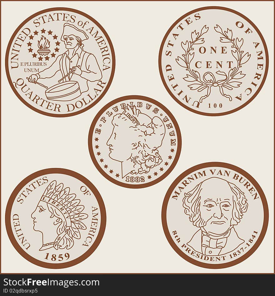 U.S. currency from iron. Vector image. U.S. currency from iron. Vector image.