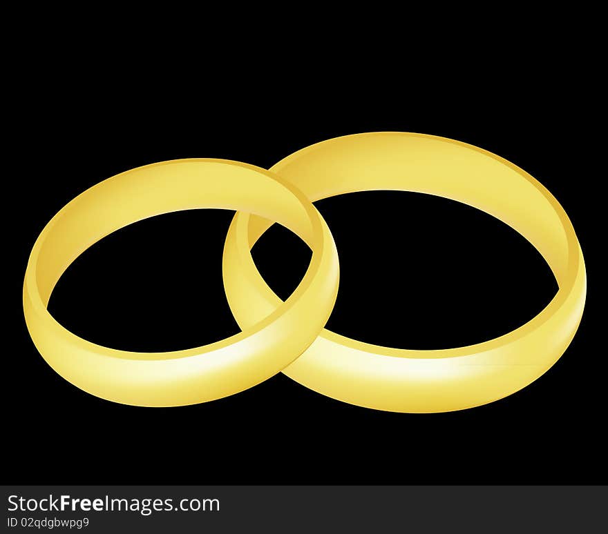 Illustration of the two golden wedding rings over black background