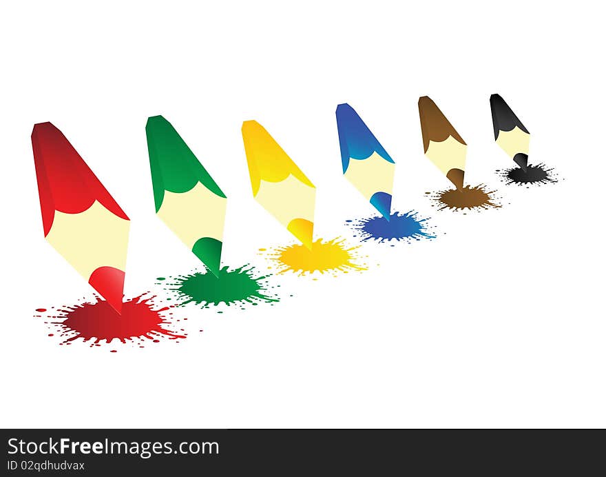 Vector illustration colour pencils with blots