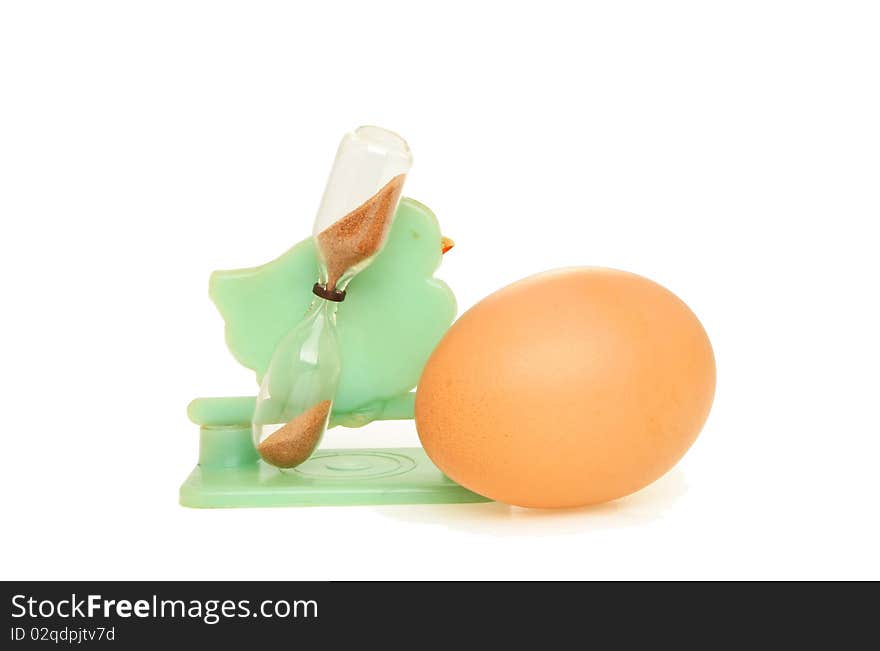 Egg and chicken shaped timer against white. Egg and chicken shaped timer against white