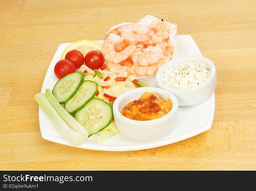 King prawns salad and dips