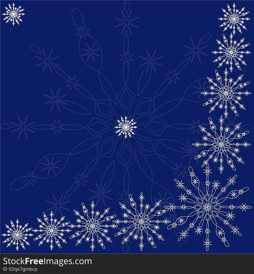 Decorative pattern from snowflakes on a darkly dark blue background for a decoration