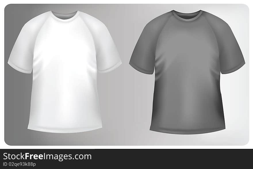 Photo-realistic illustration. White and black sporty T-shirts. Photo-realistic illustration. White and black sporty T-shirts.