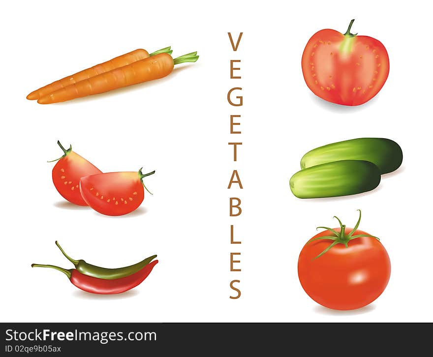 Photo-realistic  illustration. Six vegetables. Photo-realistic  illustration. Six vegetables.