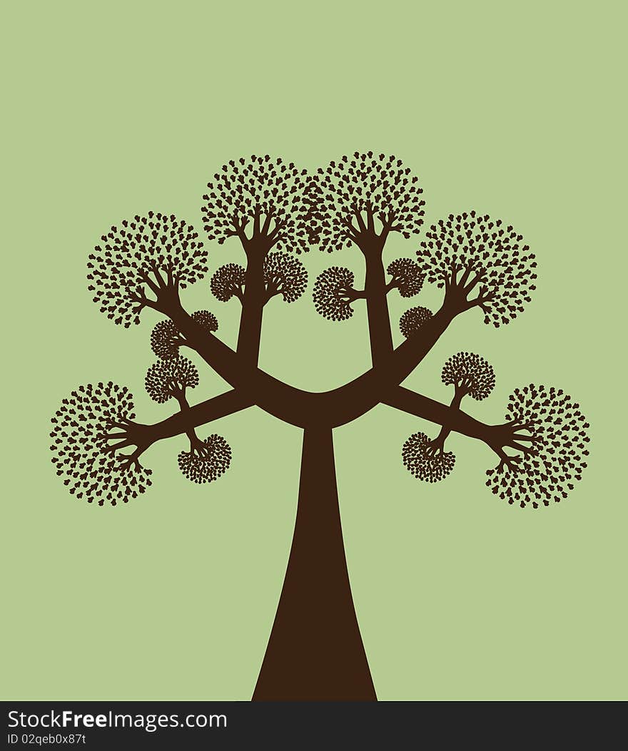 Abstract tree in brown and green colors, symbol of nature