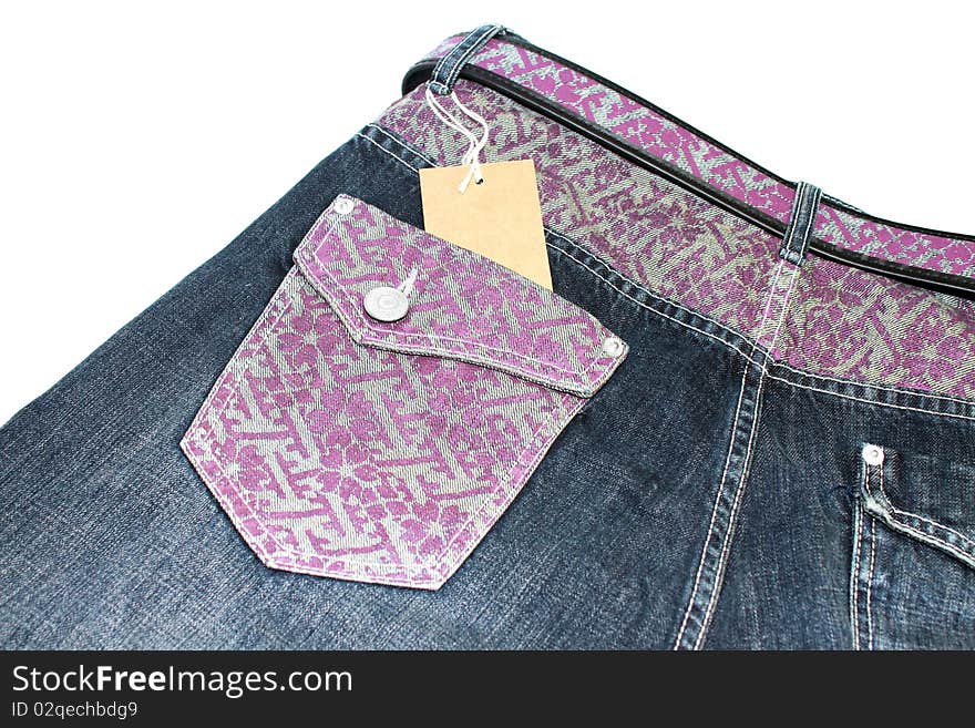 Modern denim detail with a tag inside a pocket . . Modern denim detail with a tag inside a pocket .