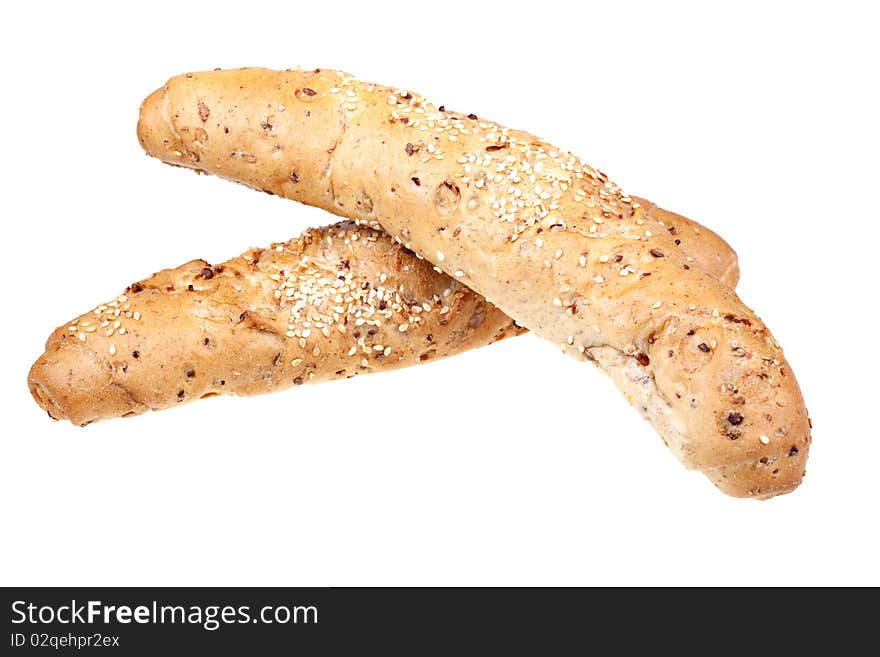 Wholemeal roll on white background