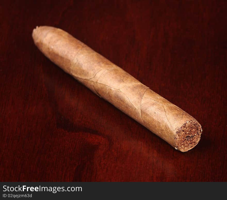 Focus on the tip of a hand rolled cigar