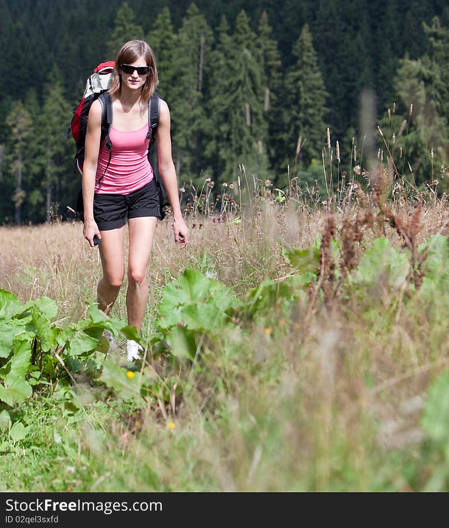 Young woman hiking outdoors