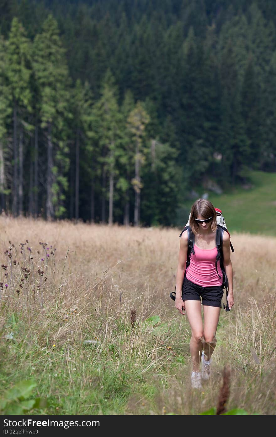 Young woman hiking outdoors