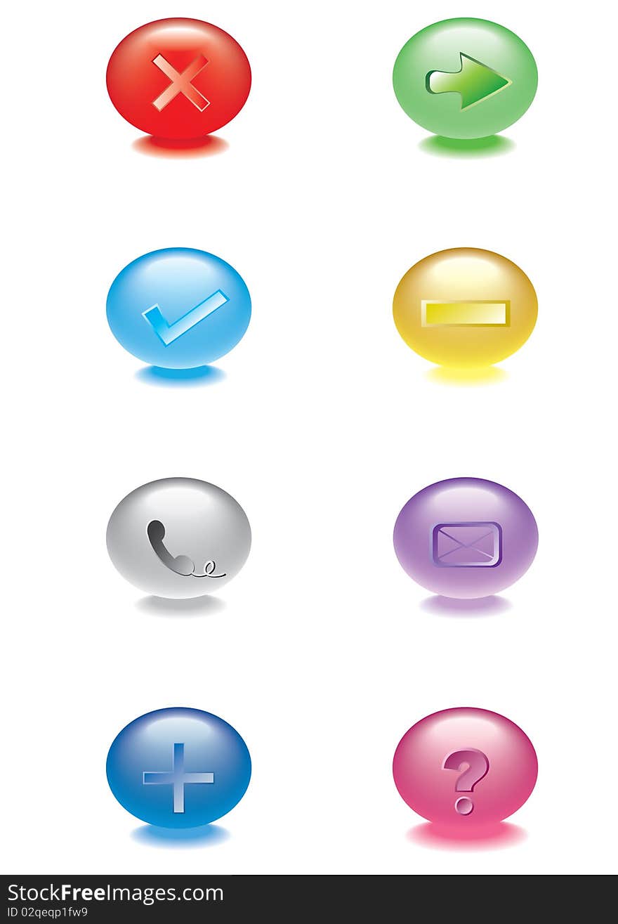 Set of multicolor buttons with symbols