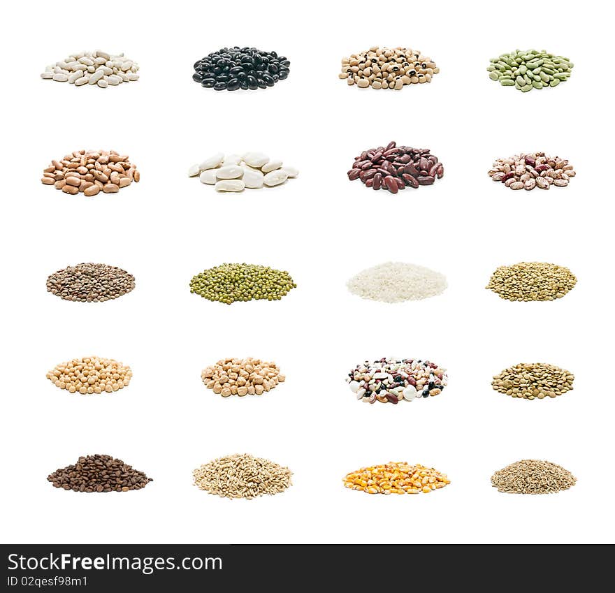 Seed collection on white background