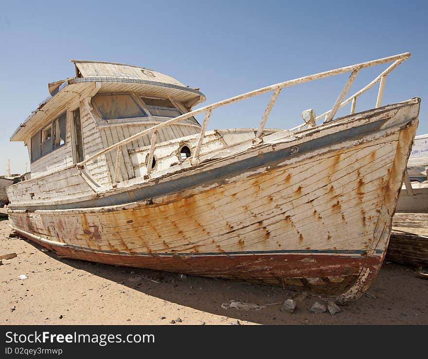 Abandoned boat in the desert