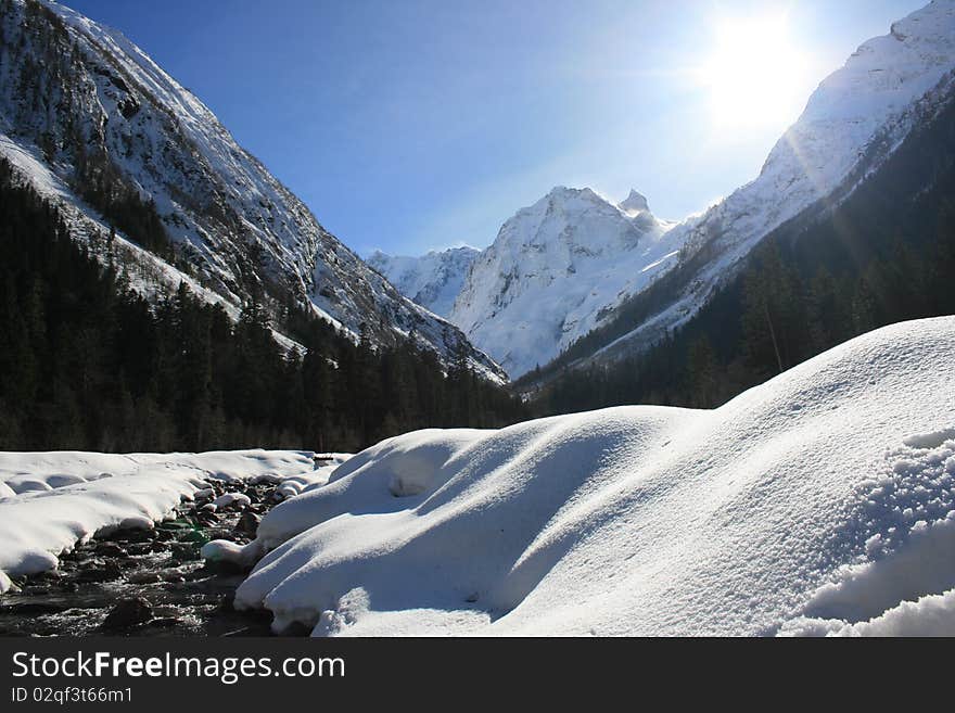 Mountain River In Winter