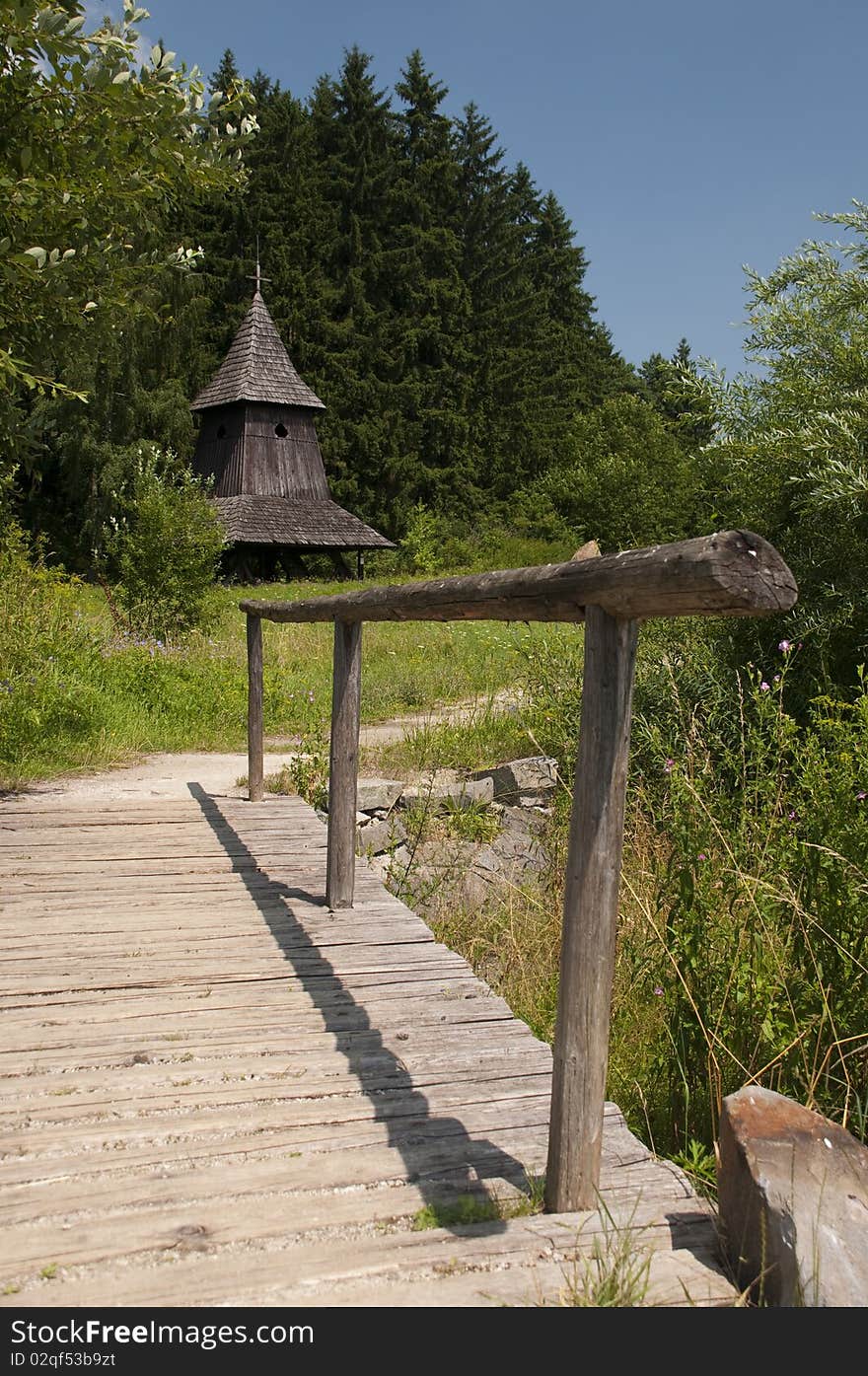 Traditional wooden campanile in slovak rural village. Traditional wooden campanile in slovak rural village