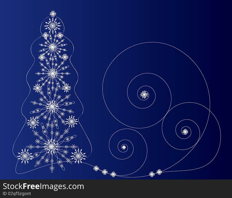 Kreativnaya fir-tree from snowflakes for decorations on a new-year and christmas subject. Kreativnaya fir-tree from snowflakes for decorations on a new-year and christmas subject