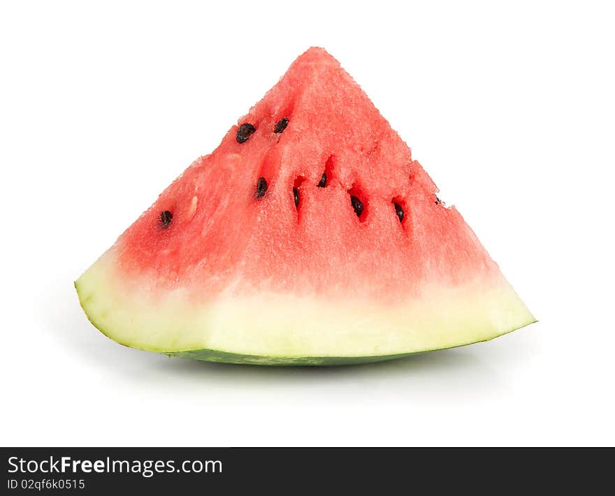 Slice of juicy red watermelon isolated on white