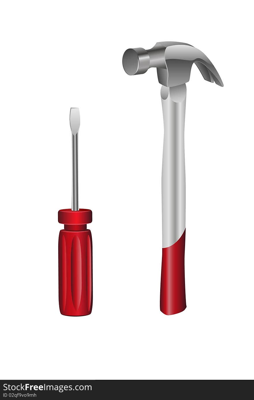 Hammer and screw-driver on white background. Hammer and screw-driver on white background.