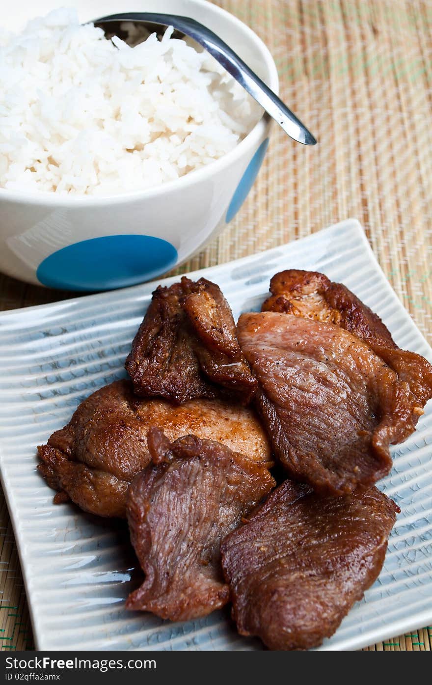 Rice and fry pork thai food. Rice and fry pork thai food