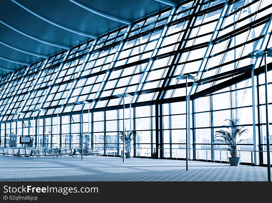 Interior of the modern  architectural  in shanghai pudong airport.