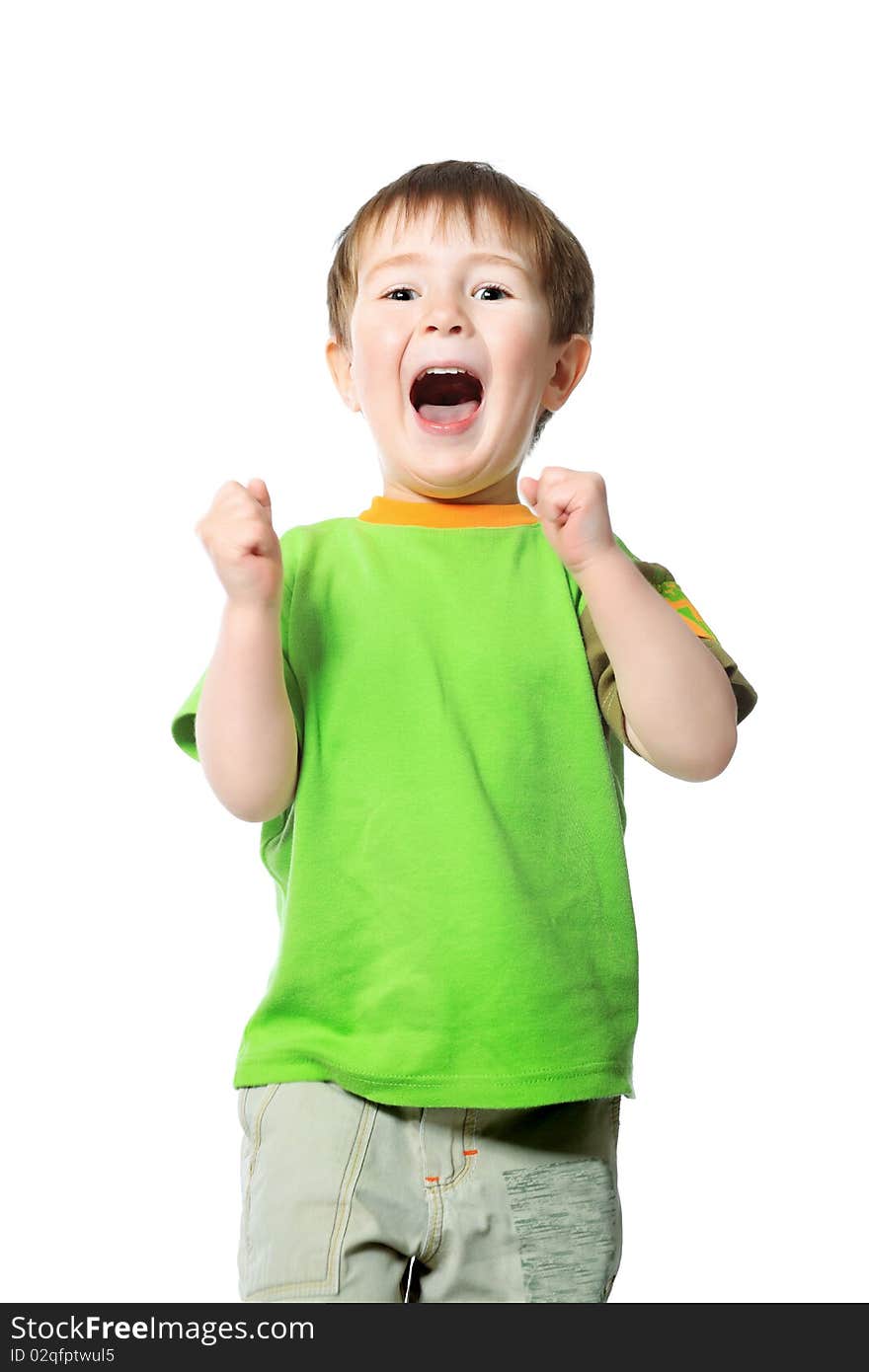 Shot of a shouting little boy. Isolated over white background. Shot of a shouting little boy. Isolated over white background.