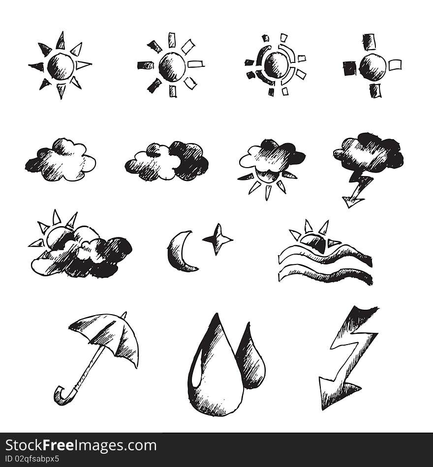 Weather hand draw element set