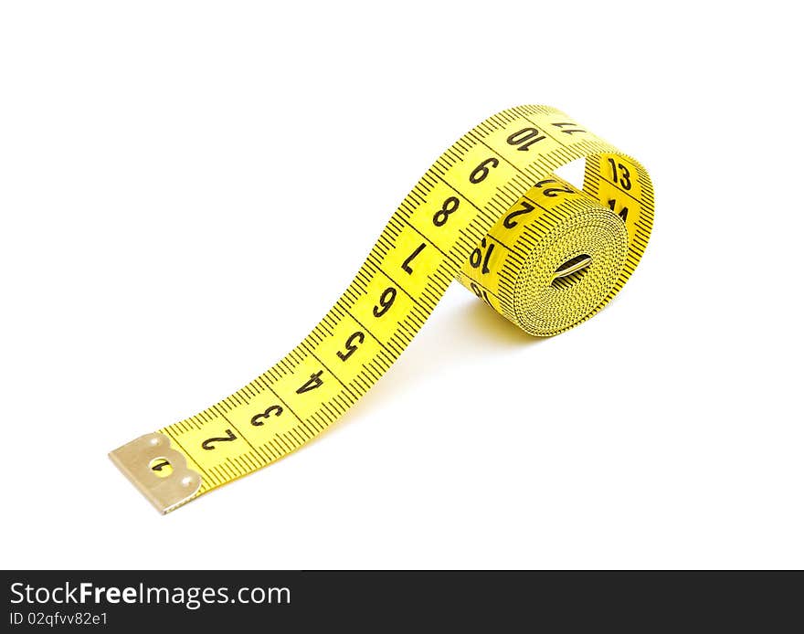 Yellow measuring tape isolated on white background