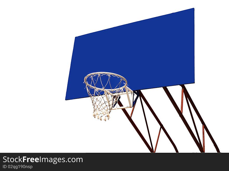 A blue billboard with basket