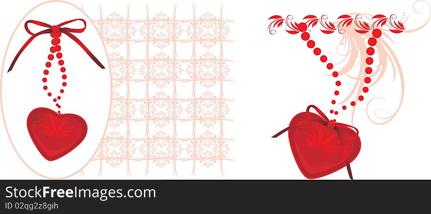 Hearts with decorative ornament for design. Illustration