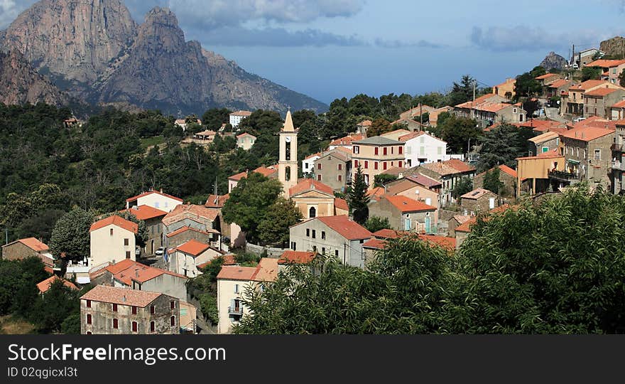 View of a mountain village in Corsica.