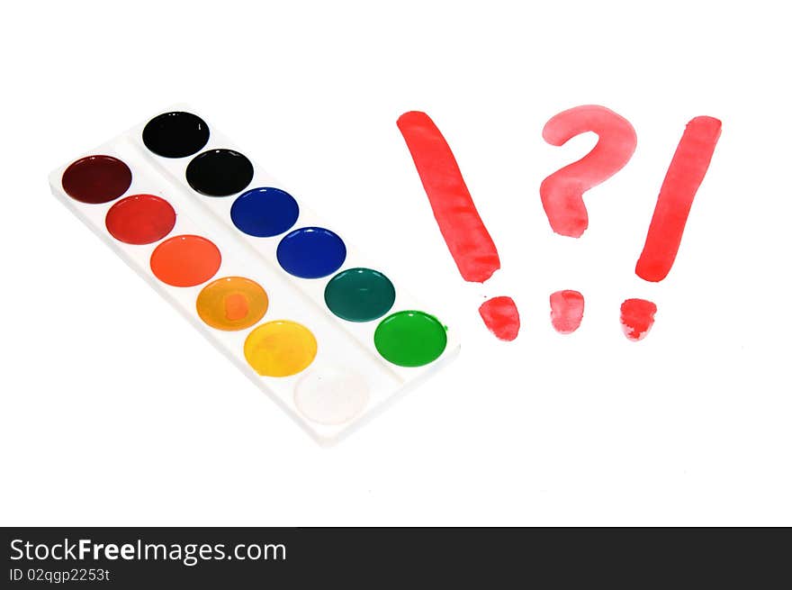 Watercolor painting and punctuation marks on a white background