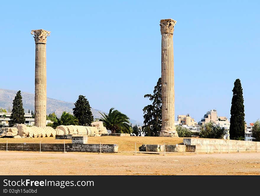 The temple of Olympian Zeus in Athens, Greece. The temple of Olympian Zeus in Athens, Greece