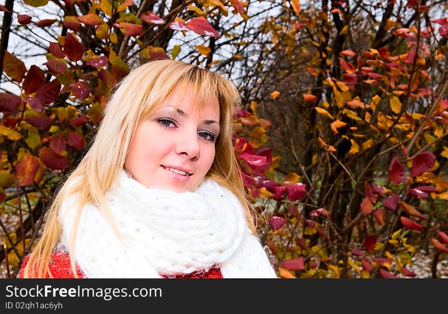 Smiling Girl In Autumn Park