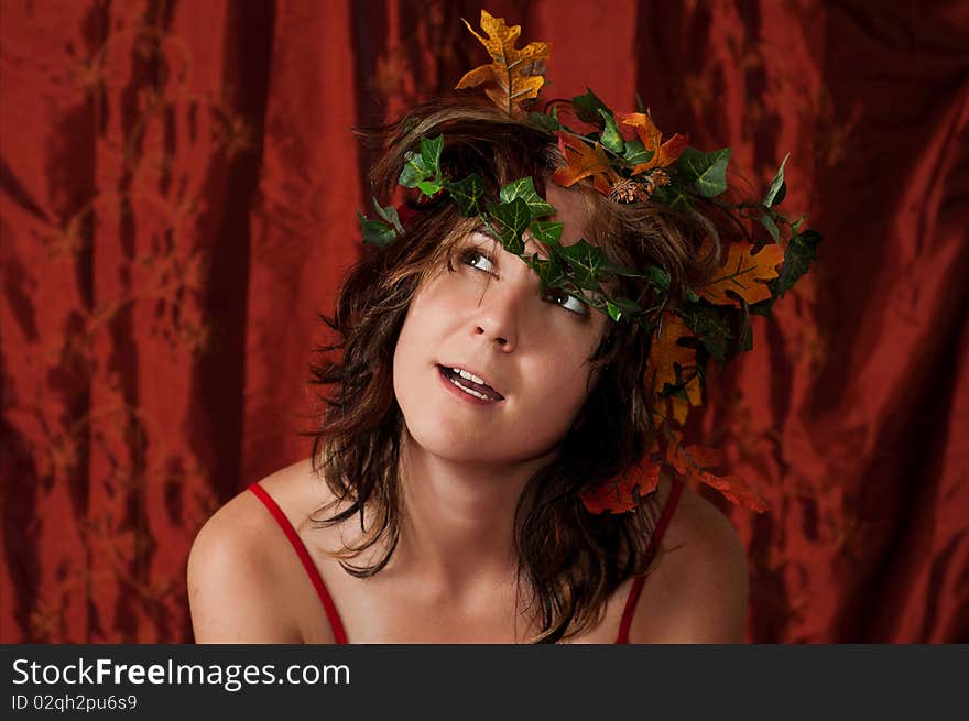 Fairy girl with ivy hair looking curious and happy