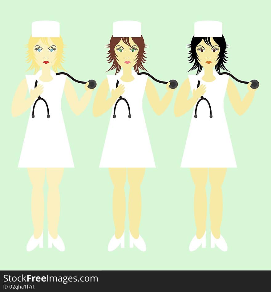 Three Nurses With Stethoscopes