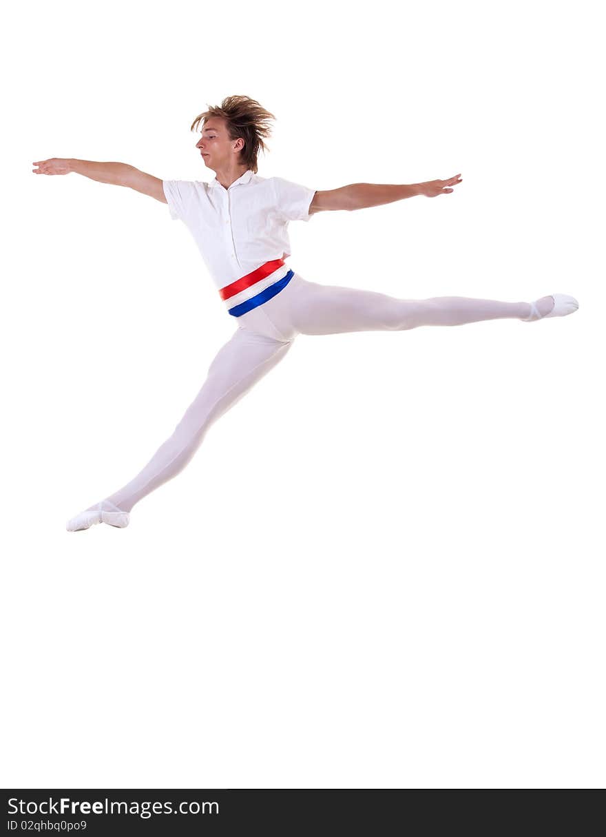 Ballet man jumping on a white background