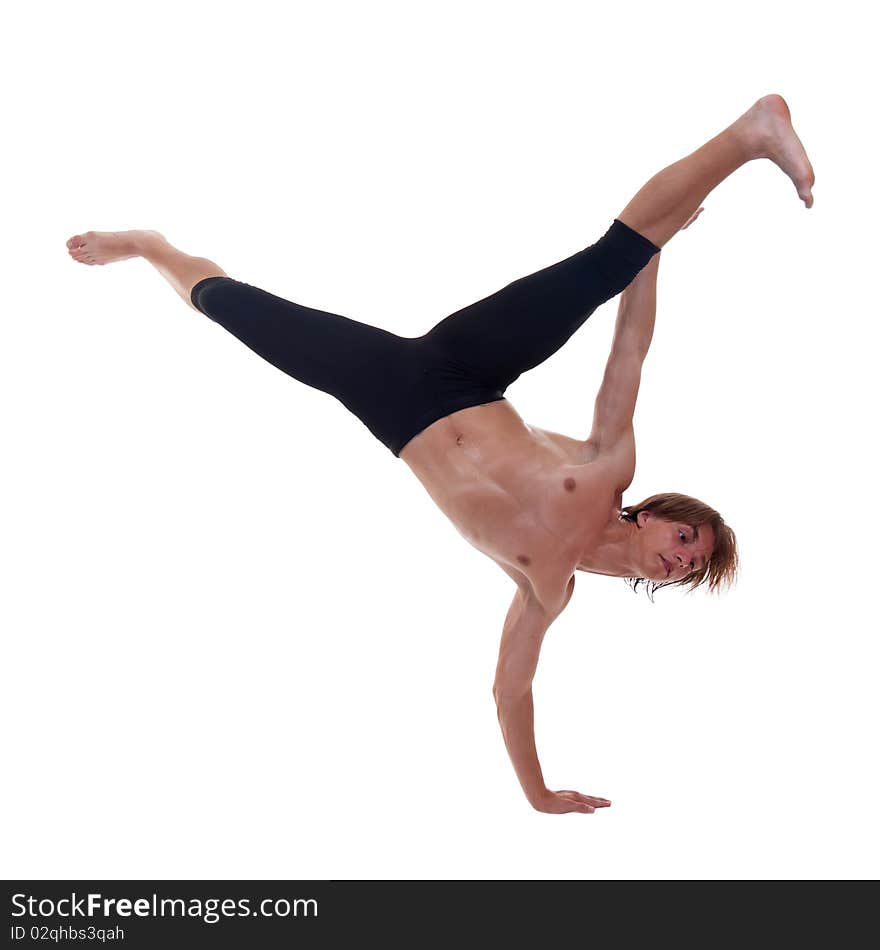 Young beautiful modern ballet dancer posing - standing in one hand