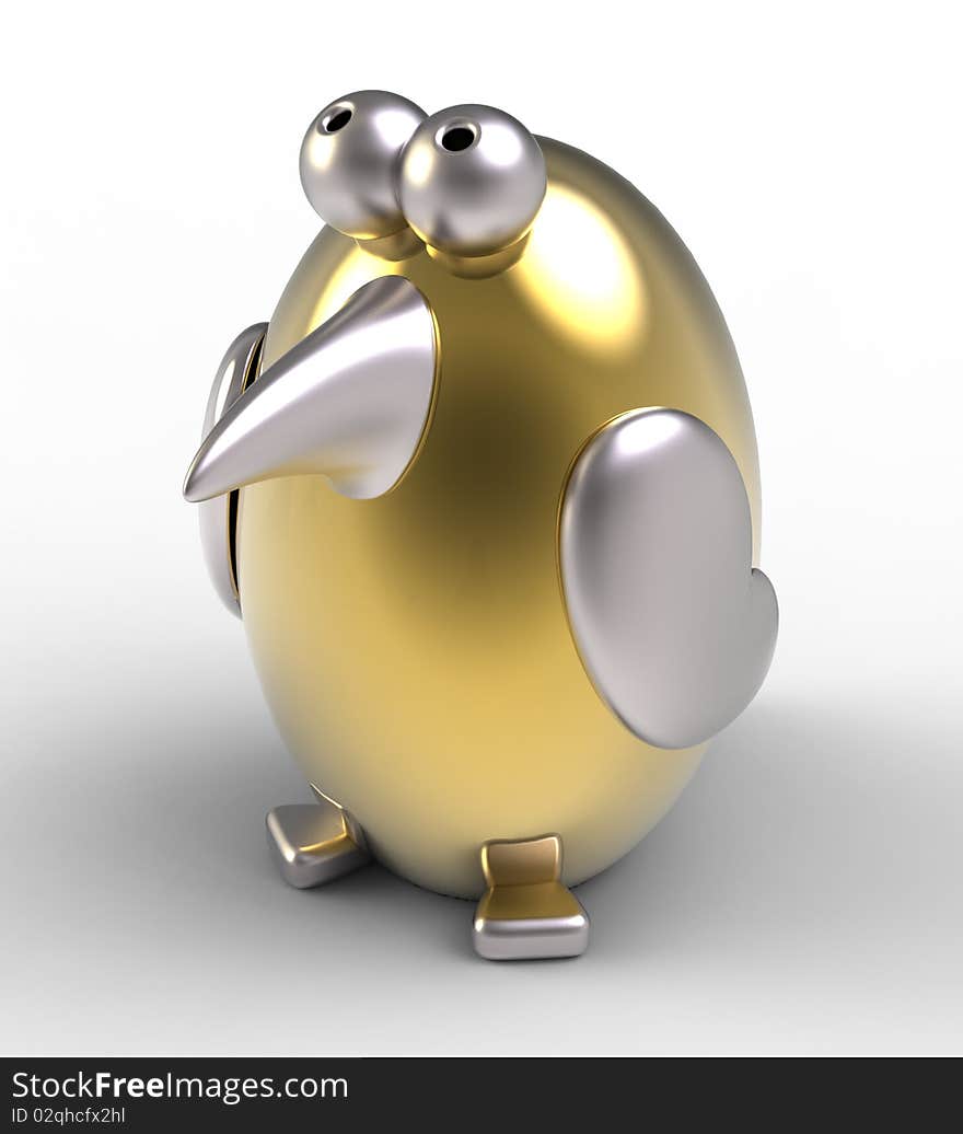 A 3d render of gold ans silver bird. A 3d render of gold ans silver bird