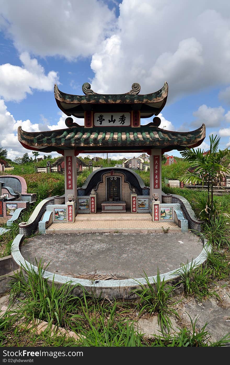 Chinese tombstone on cemetary on Borneo island.