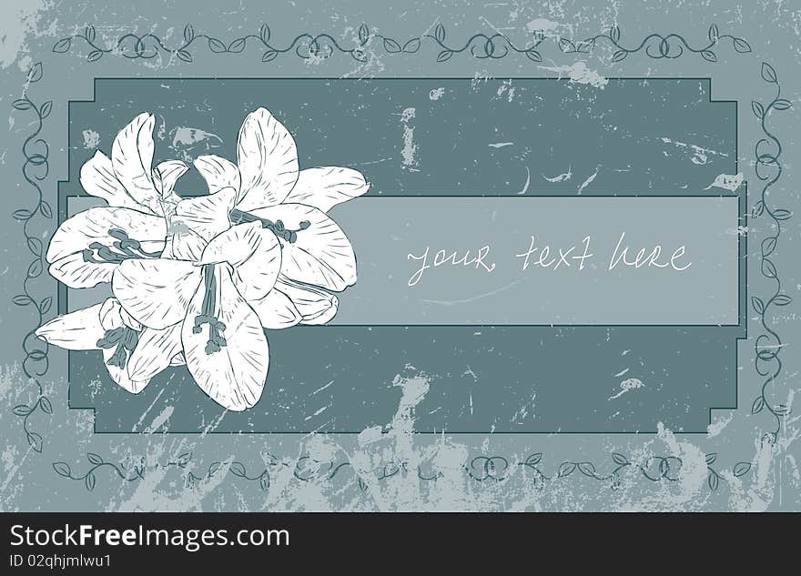 Grunge banner with lilium and floral frame