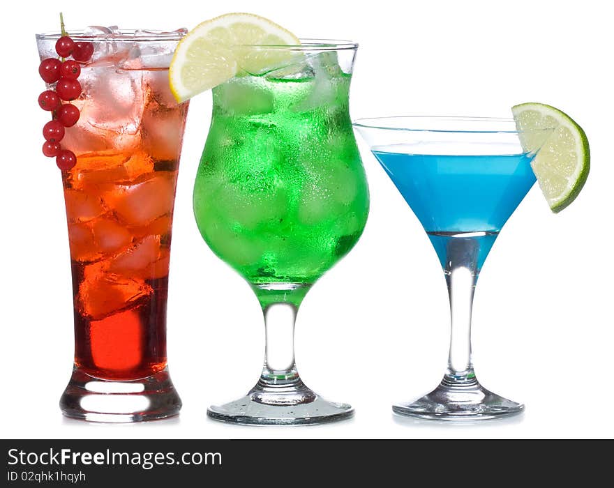 Alcohol cocktails on white background