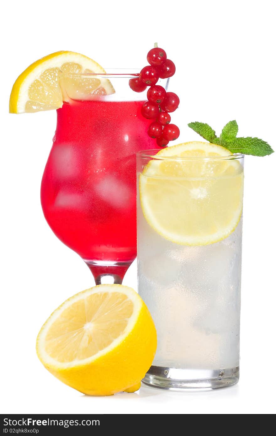 Red Cocktail And Lemonade With Lemon