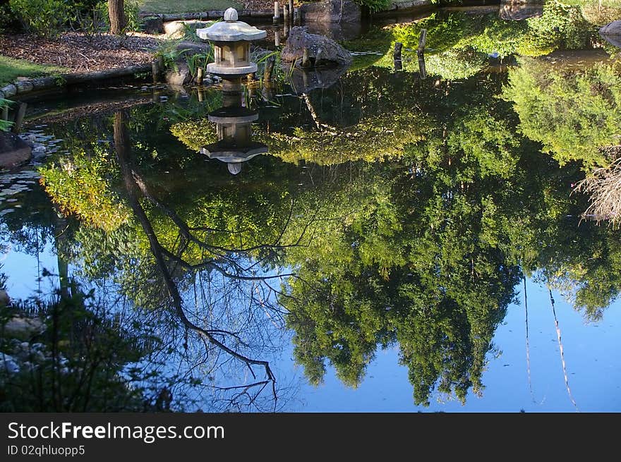 Brisbane botanic gardens japanese garden lake with pagoda