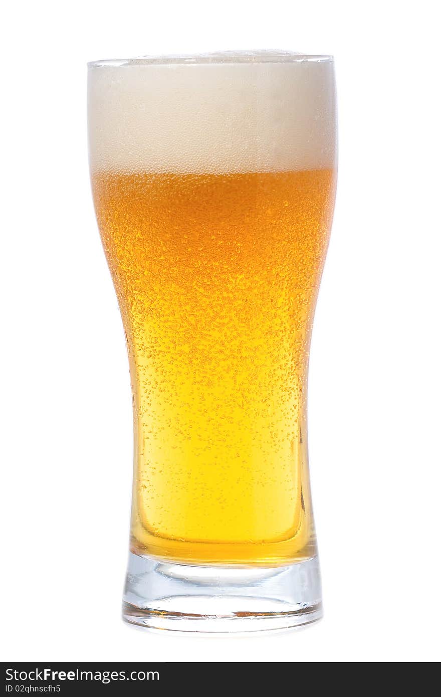 Glass of beer on white background