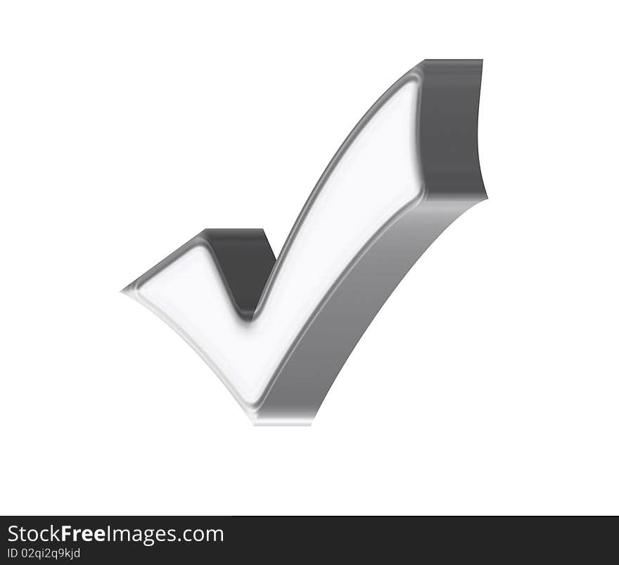 Checked sign in black and silver on a white background