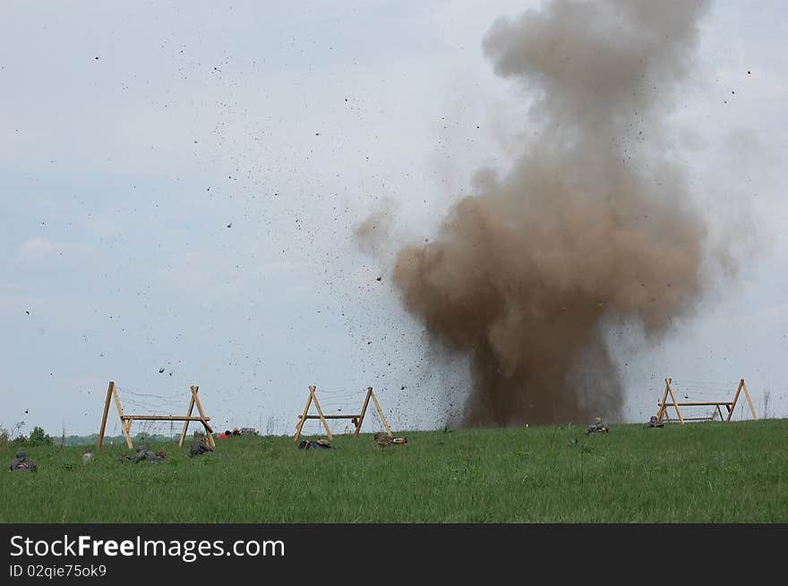 Explosion. WW2  historical reenacting. Kiev,Ukraine