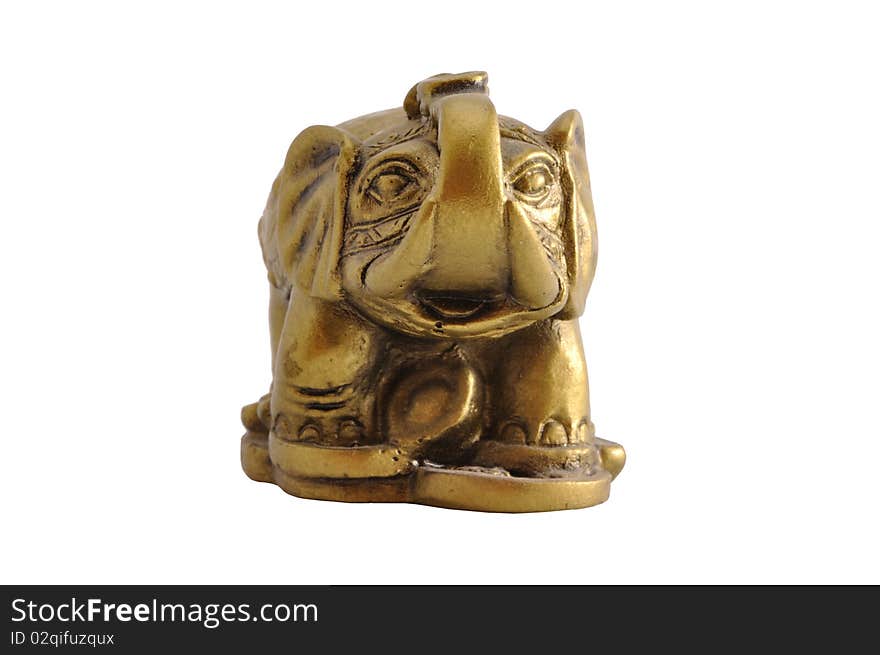 Ancient golden statue of an elephant front view