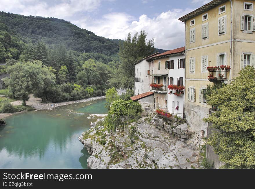 Old Buildings Near River In Slovenia